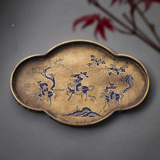 Pure brass handmade tea tray dry brewing table antique tea set pot bearing small tea table