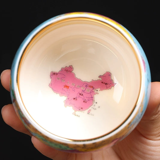 World map Teacup Personal Household Master Cup Large Ceramic Chinese Tea Cup