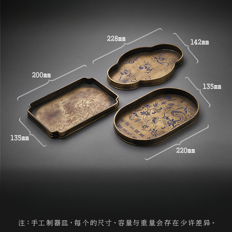 Pure brass handmade tea tray dry brewing table antique tea set pot bearing small tea table