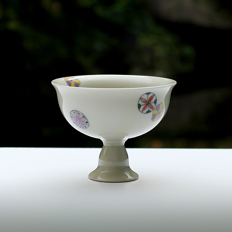 High-foot painted ceramic teacup, handmade teacup, Kung Fu tea ceremony tea set, zero with antique trendy teacup master cup