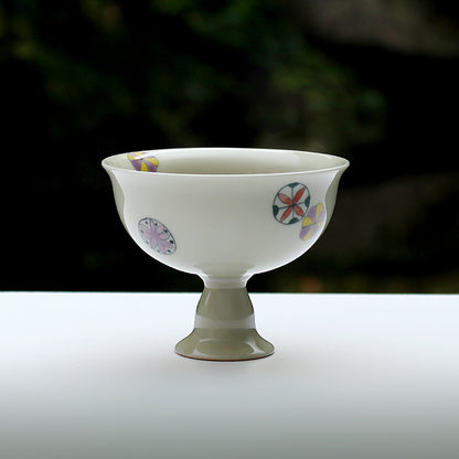 High-foot painted ceramic teacup, handmade teacup, Kung Fu tea ceremony tea set, zero with antique trendy teacup master cup