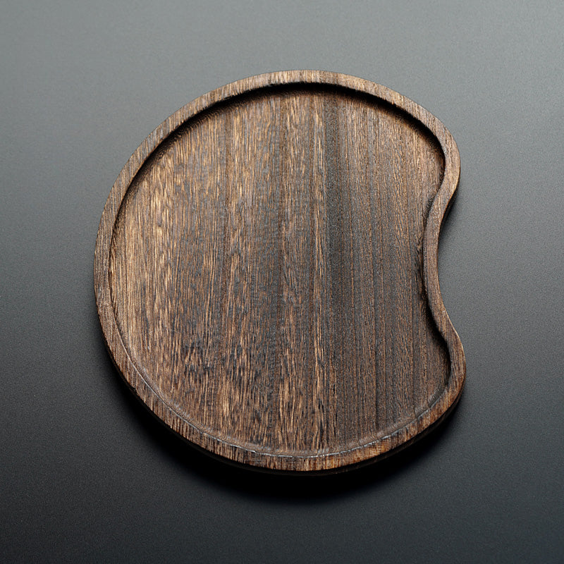 Japanese-style solid wood half-moon tea tray, charcoal smoked wood tray tea set tea room household water cup plate snack sugar tray