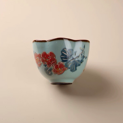 New in-glaze azure Ru kiln hand-painted peony plum cup ceramic teacup