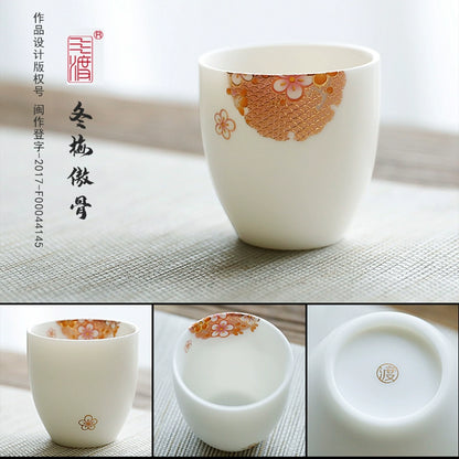 Four Seasons Full Suet Jade White Porcelain Teacup High-end Ceramic Tea Tasting Cup Single Cup Master Cup