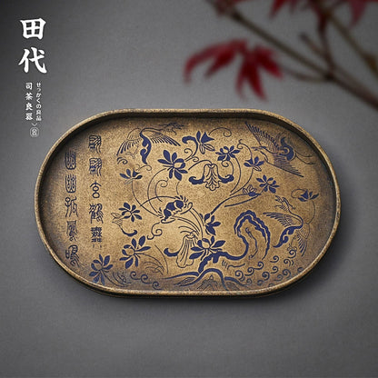 Pure brass handmade tea tray dry brewing table antique tea set pot bearing small tea table