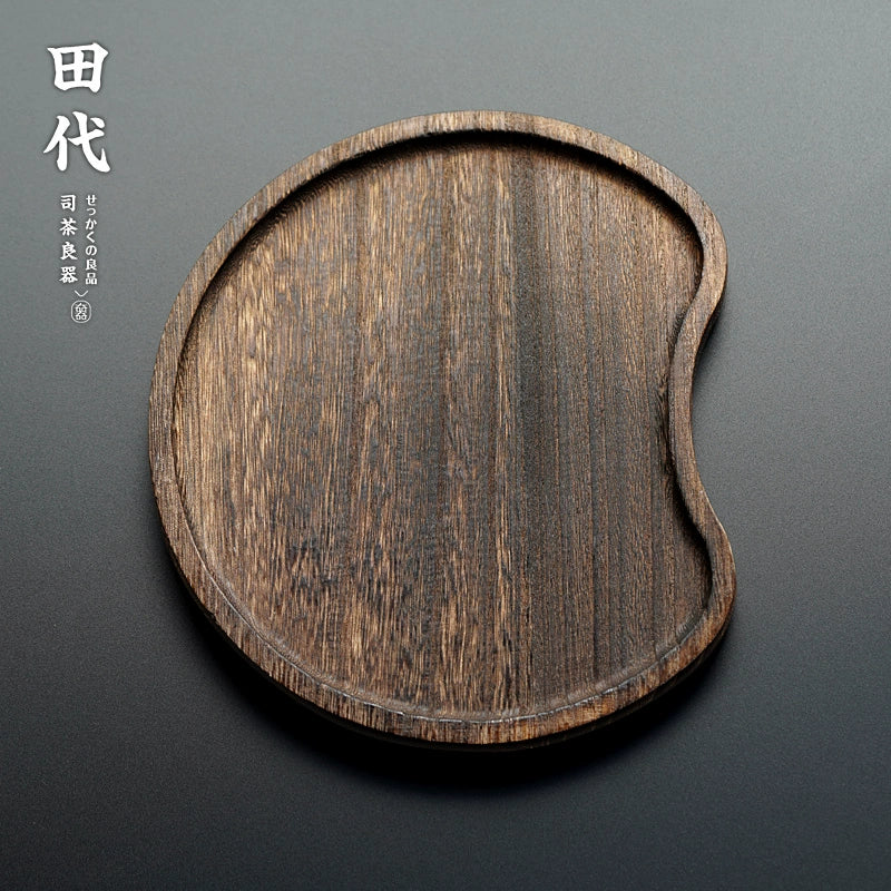 Japanese-style solid wood half-moon tea tray, charcoal smoked wood tray tea set tea room household water cup plate snack sugar tray