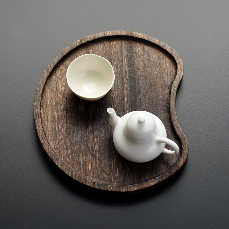 Japanese-style solid wood half-moon tea tray, charcoal smoked wood tray tea set tea room household water cup plate snack sugar tray