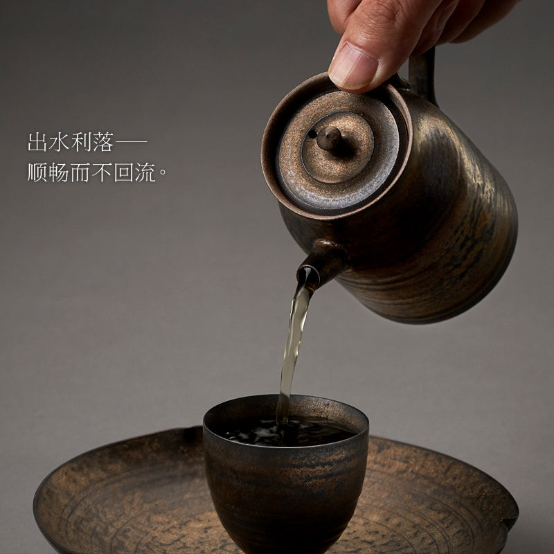 Black pottery tea holder, metal glaze, hand-fired saucer, teapot, cup tray, tea ceremony accessories