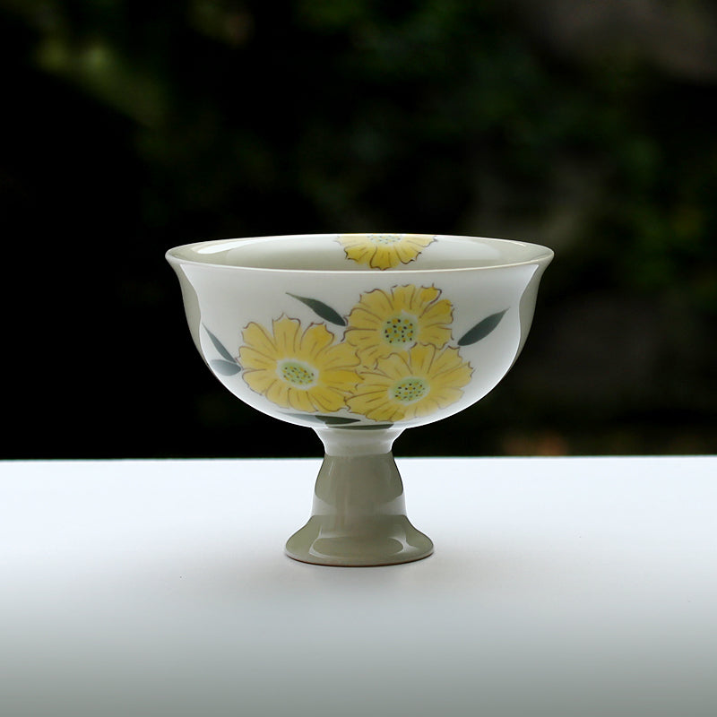 High-foot painted ceramic teacup, handmade teacup, Kung Fu tea ceremony tea set, zero with antique trendy teacup master cup