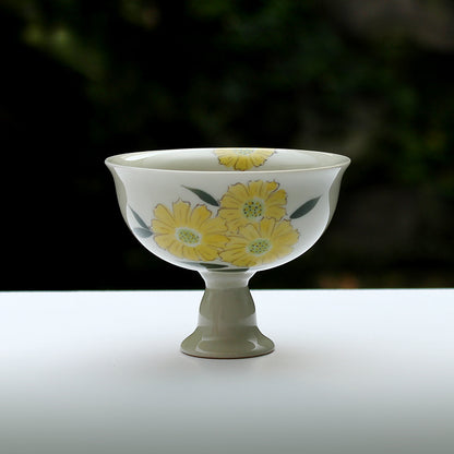 High-foot painted ceramic teacup, handmade teacup, Kung Fu tea ceremony tea set, zero with antique trendy teacup master cup