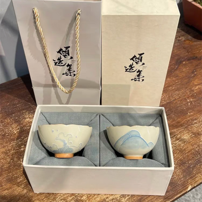 Hand-painted flower-mouth cup, Chinese household ceramic tea cup, pair cup gift outfit